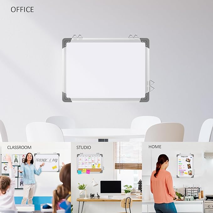 EAONE 16x12 in Double Side Whiteboard Calendar & Cork Board Combo for Wall, 3 in 1 Magnetic Dry Erase Whiteboard Monthly Calendar and Bulletin Board with Aluminum Frame for Home Office Kitchen