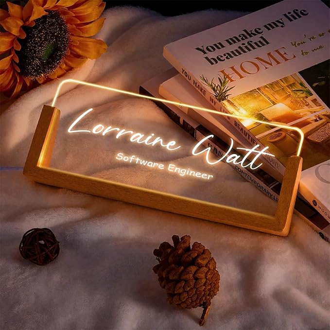 Custom Desk Name Plate,Light Up Acrylic Office Sign, Personalized Gift for Boss Coworker Teacher, Employee Appreciation Award, Home Office Decor
