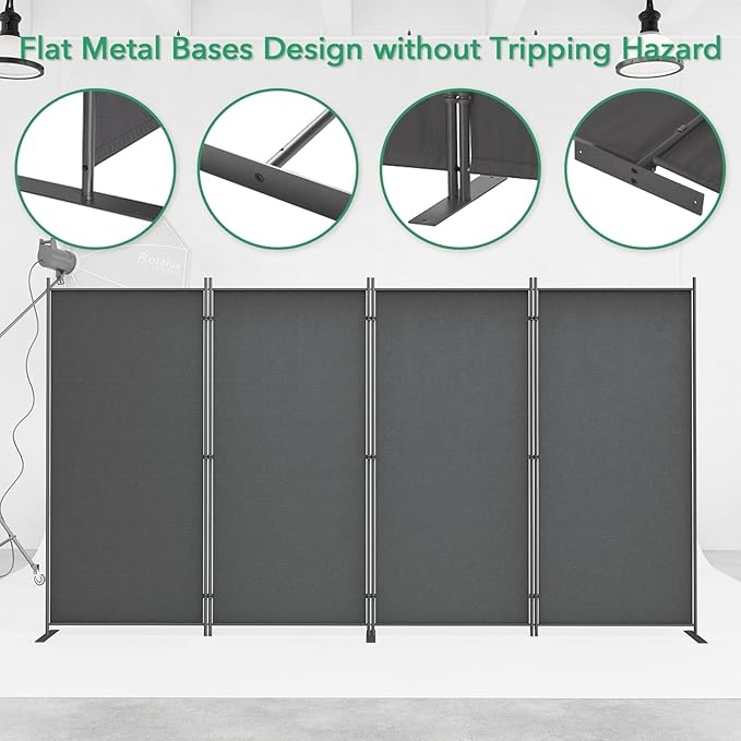 Helios&Hestia 4-Panel 6 ft Tall Indoor Folding Room Divider, Portable Privacy Screen, Freestanding Partition Separator, Temporary Wall Separation for Bedroom, Office, 136" W X 71" H, Dark Grey