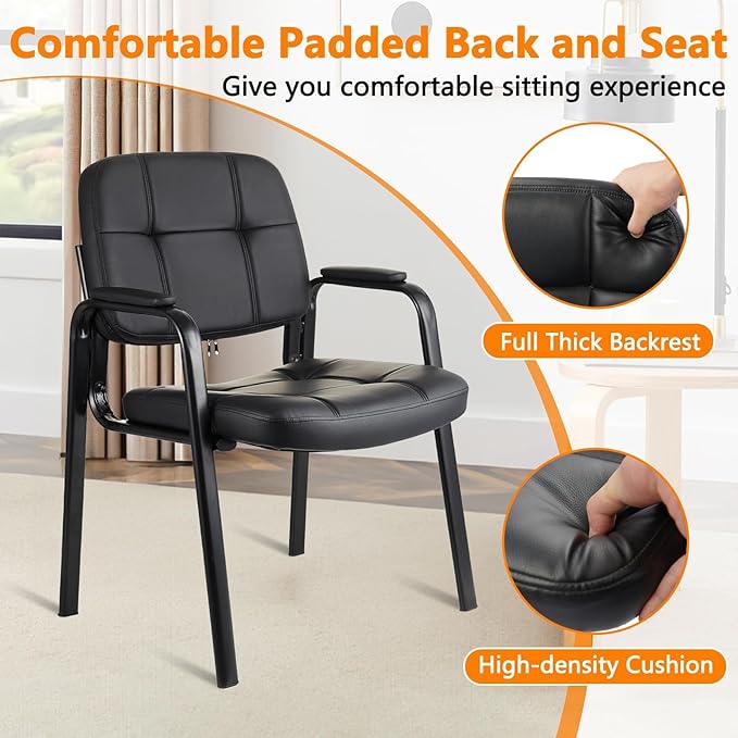CLATINA Waiting Room Guest Chair with Bonded Leather Padded Arm Rest for Office Reception and Conference Desk Black 6 Pack