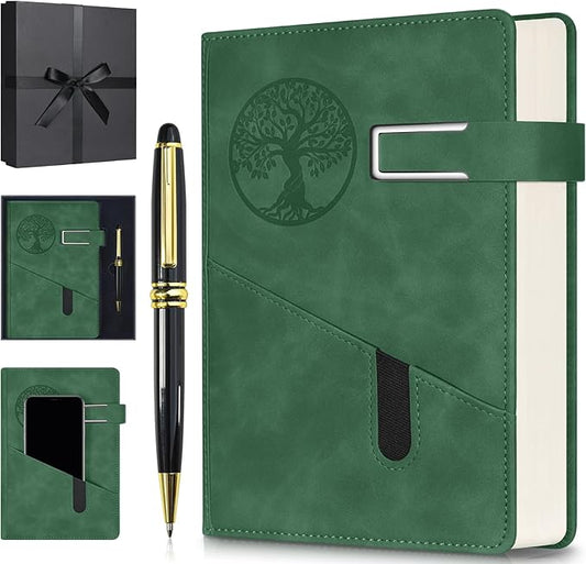 Lined Notebook Journal for Men Women, 365 Pages Numbered College Ruled Notebook, Hardcover Leather Journal with Pen & Gift Box, Thick Daily Diary, Professional Notebooks for Work, School, Business, A5