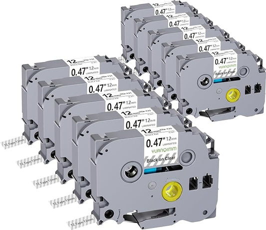 10x TZe131 Compatible with TZe Tz Tape 12mm 0.47 Laminated Clear Label Tape Compatible for Brother PTouch Label Maker Tape TZe-131 TZ-131 TZ131 for PTD210 PTD220 PTD600 PTD410 PTH110 Printer