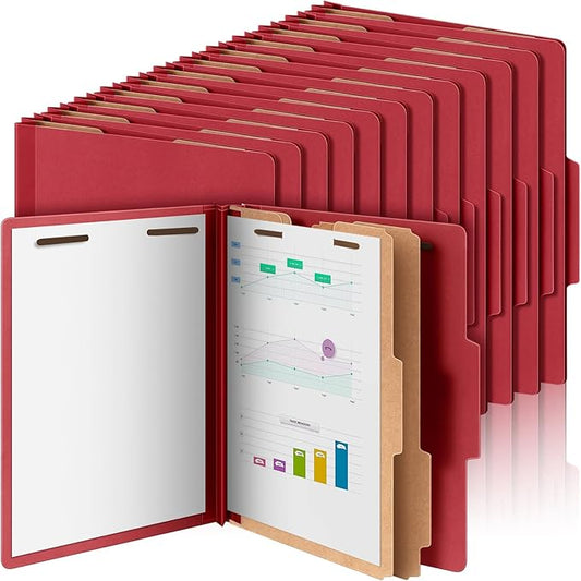 60 Pcs Classification Folders Letter Size, 2 Divider Pressboard File Folders with 3. 5 Inch Expansion, 2 Prongs Fastener, Heavy Duty Office File Organizers for Teachers, Medical (Dark Red)