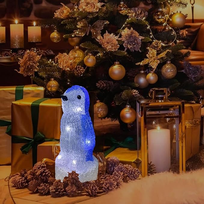 Anycosy Christmas Lighted Acrylic Penguin Decoration,Rotating Battery Operated Lights for Indoor Use,Perfect for Tabletop, Windowsill, Mantel, and Bedroom