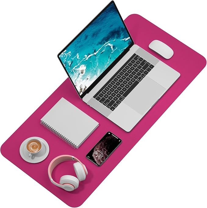 Hsurbtra Desk Pad, 35.5" x 17" PU Leather Desk Mat, XXL Extended Mouse Pad, Waterproof Desktop Blotter Protector, Non-Slip Ultra Thin Large Laptop Keyboard Writing Mat for Office Home, Bright Rose