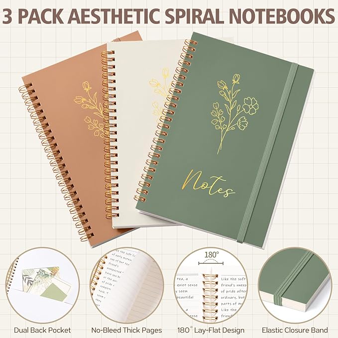 58PCS Aesthetic School Supplies, Cute College Ruled A5 Spiral Notebook Stationary Set Back to School Supplies Bible Study Kit Office College Essentials with Pastel Highlighters for Women Student Girls