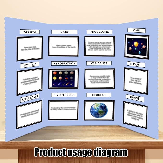 Paterr Trifold Poster Board with Storage Bag, Hook and Loop Fabric, Foldable 3 Panel Presentation Board for Science Fair and Exhibitions(Blue,72 x 36 Inch)