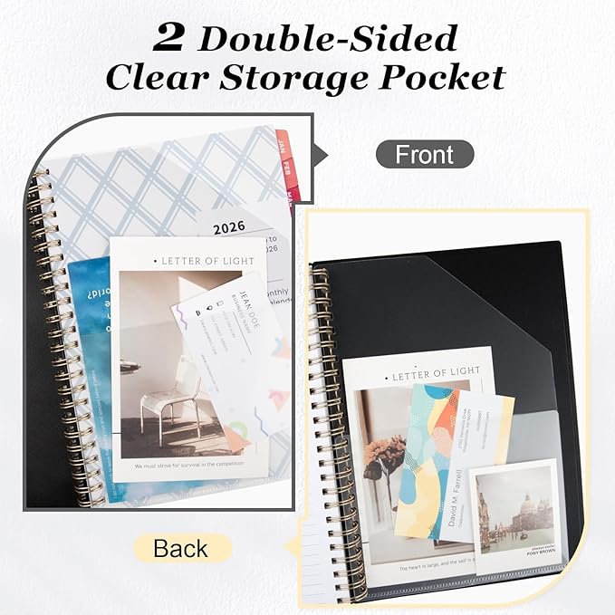 Oucaru 2026 Planner, Weekly and Monthly Planning Calendar, Jan 2026 - Dec 2026, 8.5" x 11", Spiral Bound, 12 Habit Trackers & Monthly Tabs, 2 Storage Pockets, Perfect for Office Home School Supplies