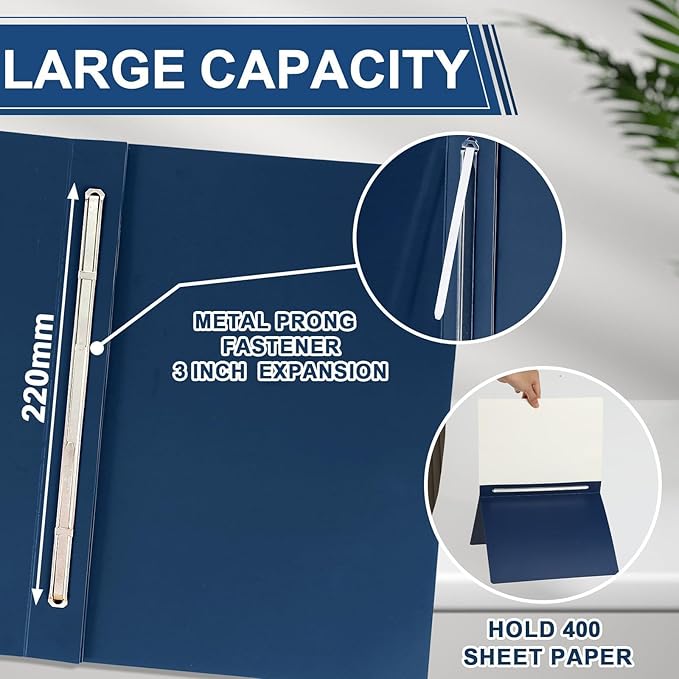 gisgfim 12 Pcs 8.5 x 11'' Pressboard Report Cover 3" Capacity Prong Clip Report Cover Metal Prong Fastener with Compressor Letter Size Presentation Report Folder for Bind Proposal Document