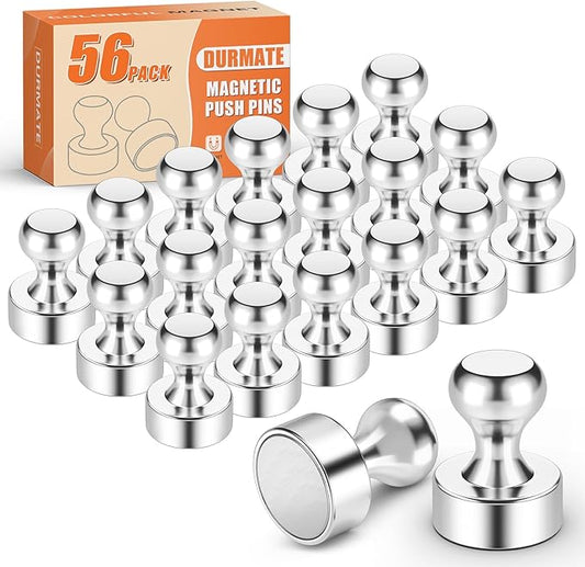 Strong Magnetic Push Pins, Small Whiteboard Magnets, Silver Kitchen Magnets for Refrigerator, 56 Pack Magnetic Clips Heavy Duty for Crafts, Office, Classroom, Gadgets, Desk Decor