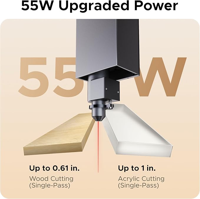 OMTech 55W Polar Lite, Desktop CO2 Laser Engraver and Cutter, 20"x12" Compact Laser Engraving Machine with Built-in Exhaust Fans & 0.5gal Water Tank, Laser Cutting Machine for Wood Acrylic Glass More