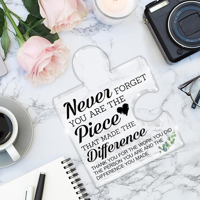 Thank You Appreciation Gifts for Teachers Mentor Nurse, Retirement Goodbye Gift for Coworker Boss, Never Forget You Are the Piece that Made the Difference Acrylic Puzzle Piece Office Desk Decor
