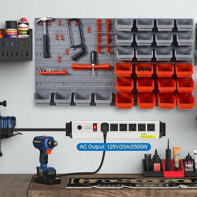 CCCEI 2 of 12 Gauge Heavy Duty Power Strip Surge Protector 4800J, 20 Amp 6 Plug Industrial Shop Garage Metal Multiple Outlet, 6FT Extension Cord 5-15P Adapter High Amp 6-20R T-Slot 20a for Appliance.