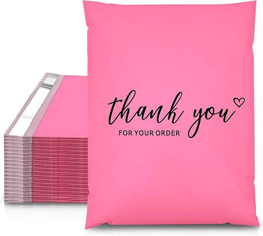JinRuiKJ Thank You Poly Mailer 12x15.5 Inch 50 PCS, Shipping Bags for Clothing, Packaging Bags for Small Business, Strong Adhensive, Waterproof and Tear-Resistant Mailing Envelopes, Pink
