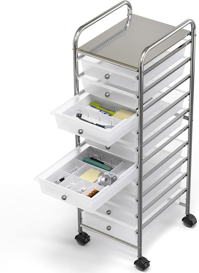 Simple Houseware Drawer Organizer Tray with 9 Adjustable Compartments, White