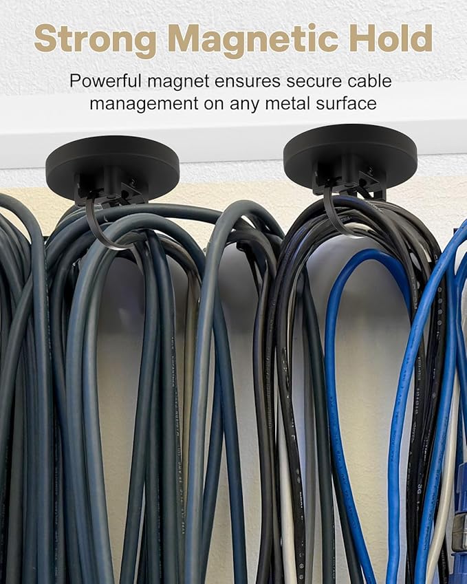 Magnetic Zip Tie Mount Wire Cable Holder, Include 10 Pcs 43mm Magnetic Cable Zip Tie Base with 50 Pcs Heavy Duty Zip, Multipurpose Wire Clips Management Base, Black