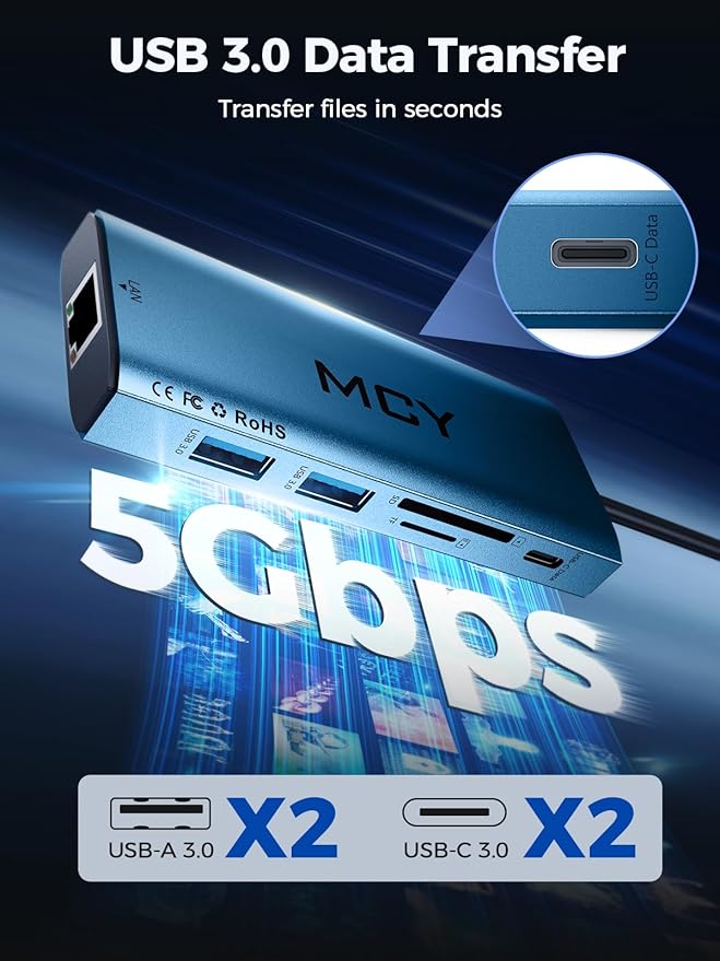 MCY USB C Hub,Laptop Docking Station Dual Monitor Single 8K,2x4K@60Hz,10 in 1 Type-C Multiport Adapter with 2 HDMI,PD100W,Extender Splitter,Card Reader,Ethernet Dock for Mac/Dell/HP/Surface/Steam Deck