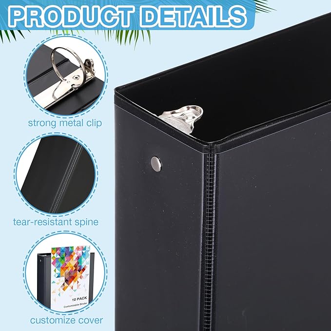 TaoBary 10 Pack 3 Inch Binders 3 Ring Heavy Duty Black Round Rings Bulk 11.6" x 10.4" Presentation Folder View Binder with Pockets Binder for Christmas Office Gifts Supplies Teacher Student Home