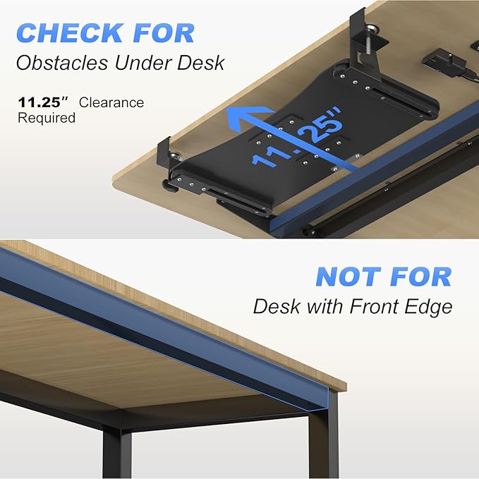 suptek Small Keyboard Tray Under Desk Pull Out with C Clamp Mount, Computer Keyboard & Mouse Tray, 20 (24.2 Including Clamps) x 11.8 inch Slide-Out Platform Computer Drawer for Typing, Black, DSF1S