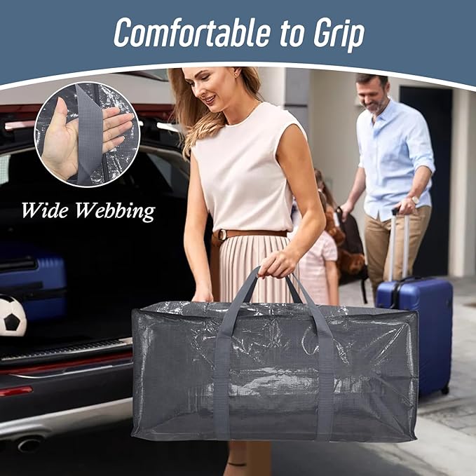 12 Pack Extra Heavy Duty Large Moving Bags with Strong Zipper & Comfortable Handles, Sturdy & Durable Clothes Storage Bags Totes Bins, Packing Moving Boxes for College Supplies, Gray