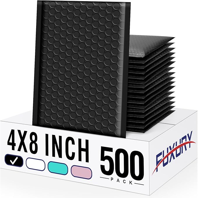 Fuxury Bubble Mailers 4x8 Inch 500 Pack Padded Envelopes Usable Size 4x7" Thick Mailing Envelopes Bubble Opaque Padded Mailers Shipping Bags for Mailing Jewelry Makeup Small Business Black