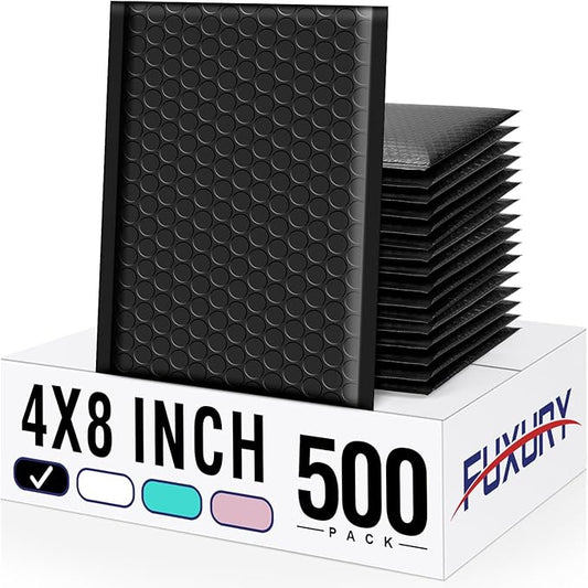 Fuxury Bubble Mailers 4x8 Inch 500 Pack Padded Envelopes Usable Size 4x7" Thick Mailing Envelopes Bubble Opaque Padded Mailers Shipping Bags for Mailing Jewelry Makeup Small Business Black