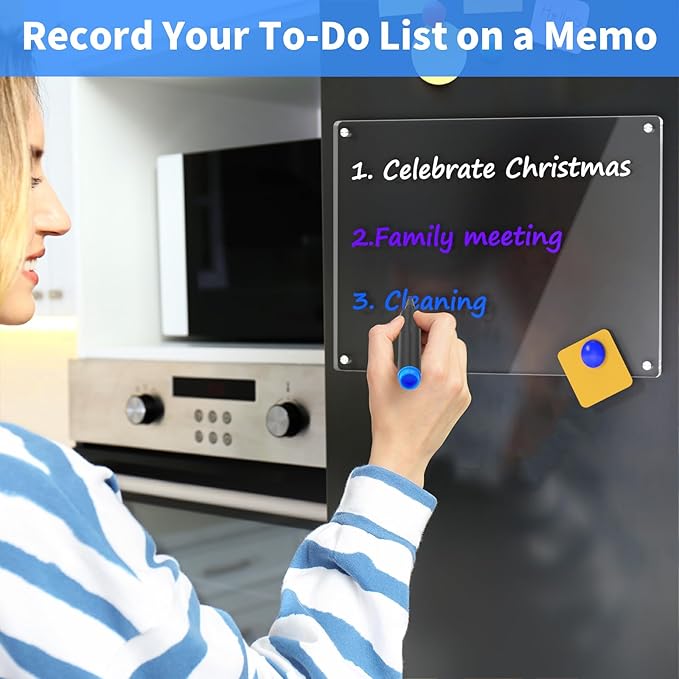 AITEE Acrylic Magnetic Calendar for Fridge, 16"x12" Inches Clear Dry Erase Calendar Memo Whiteboard for Refrigerator with Strong Magnets Includes 6 Dry Erase Markers with 3 Colors