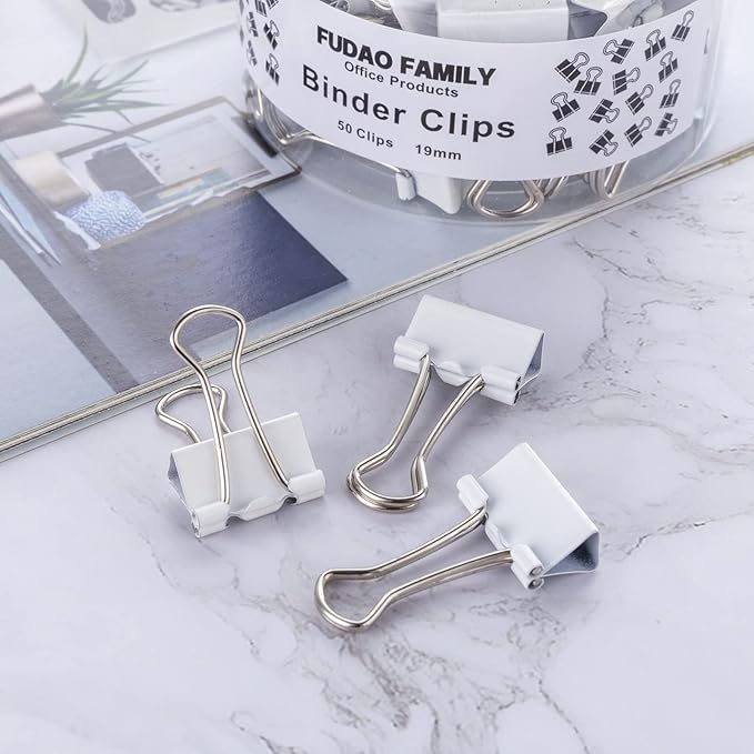 Small White Mini Binder Clips, 3/4 Inch (19mm), 50 Pack
