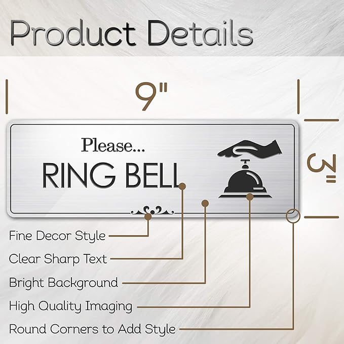 Please Ring Bell Sign, Brushed Silver, Engraved, 3" x 9", Fade Resistance, Indoor/Outdoor Use, USA MADE By My Sign Center