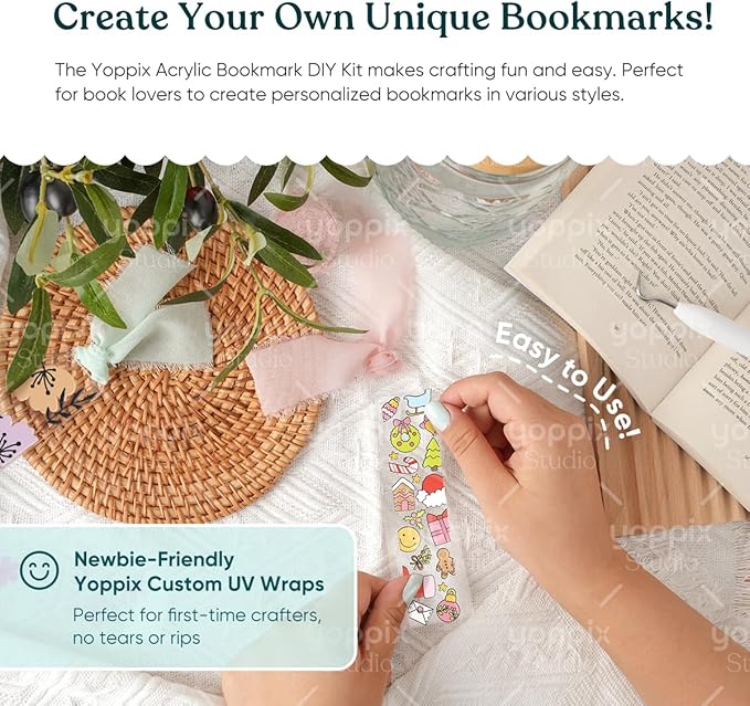 180 Pcs Acrylic Bookmark Blanks- 20 Set Bookmark Making Kit with 20 UV DTF Stickers About Christmas Theme 20 Tassels 20 Ribbon 80 Bookish Stickers for DIY Your Crafts Gift for Book Lover