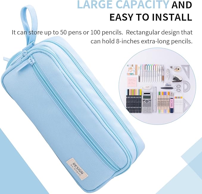 HVOMO Large Pencil Case High Capacity Holder Box Storage bag Desk Organizer Marker Pouch Pen For Middle School Office College Adult Girl and Boy(Blue)