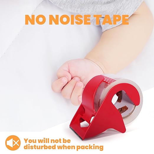 TAPEBEAR No Noise Packing Tape with Dispenser, 2.6mil Thick, 1.88" x 22yd Super Clear Packaging Tape for Book Binding, Carton Sealing, Moving, Shipping, 6 Rolls Tape with 6 Free Dispenser