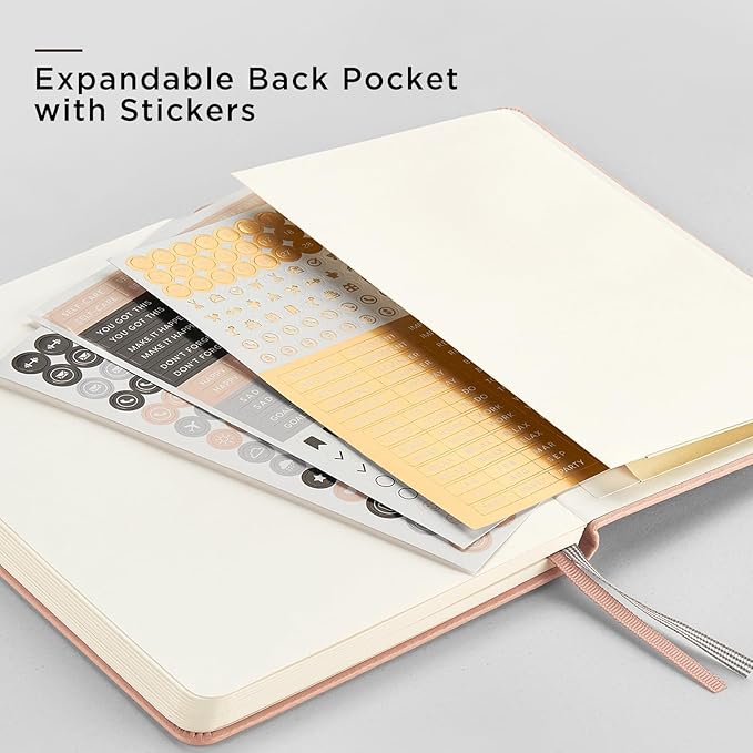 &And Per Se Dotted Journal Notebook, A5 Hardcover Leather Bullet Dotted Journal, 160 Pages 100 gsm Thick Dotted Paper，3 Sheets of Stickers Included - 5.7'' x 8''（Pink）