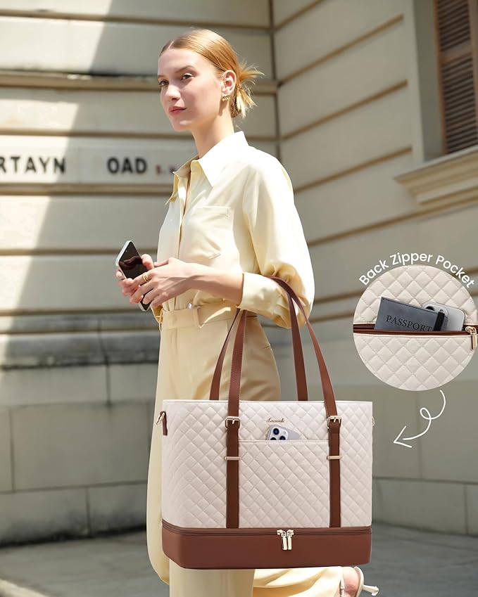 LOVEVOOK Lunch Tote Bag for Women, 15.6 Inch Laptop Work Bag With Lunch Compartment & Large Cup Holder, Lightweight Work Briefcase for Travel, Bussiness, Teacher