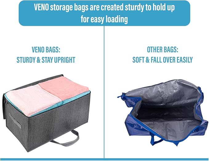 VENO 6 Pack Moving and Storage Bags, Heavy Duty, Alternative to Moving Boxes, Large Packing Totes Supplies for College Dorm Room with Zipper for Clothes, Wide Open Design (Dark Gray, 6 Pack)