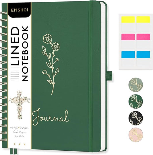 EMSHOI Lined Spiral Journal Notebook for Women & Men, 140 Numbered Pages, College Ruled Hardcover Notebook for Work & Note Taking, Journals for Writing, B5(7.48"x10.15") - Dark Green