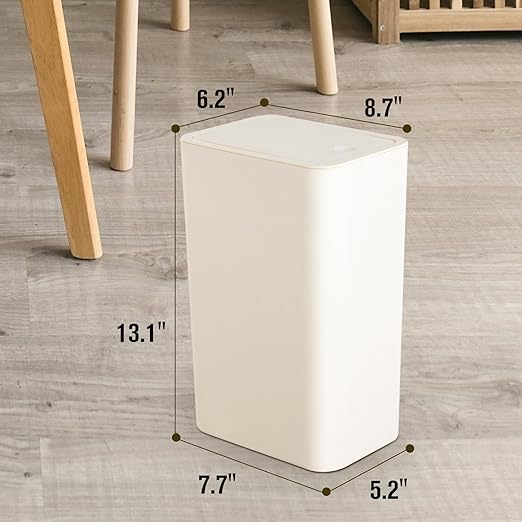 TrashAid Bathroom Trash Can with Lid, 2.6 Gallon / 10 Liter Small Garbage Can with Press Top Lid, Plastic Wastebasket with Pop-up Lids for Toilet, Office, Bedroom, Living Room, White