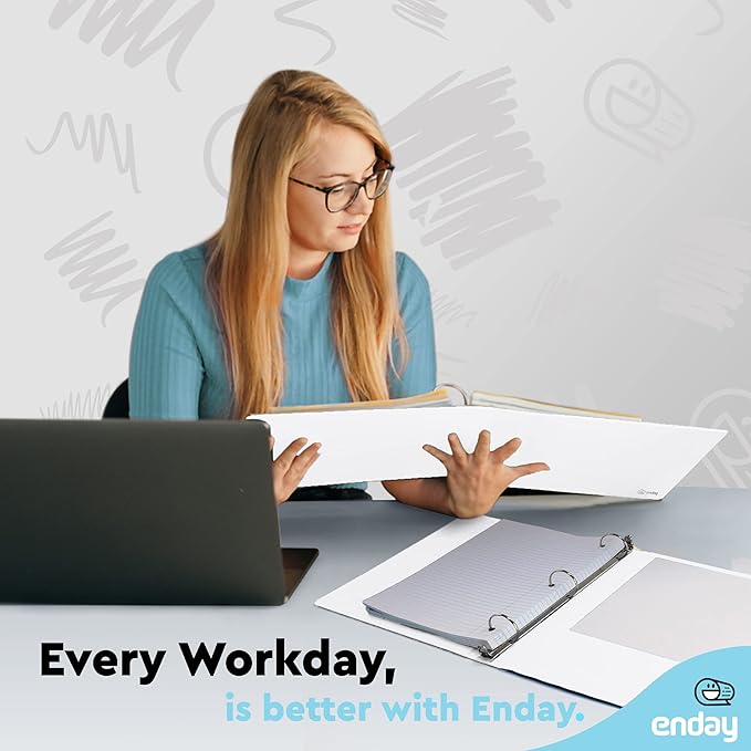 3 Ring Binder 1.5 Inch White, 1 ½ inch Binder Clear View Cover with 2 Inside Pockets, Colored School Supplies Office and Home – by Enday