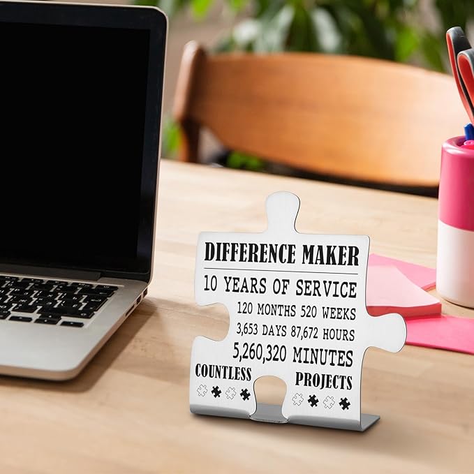 Thank You Appreciation 10 Year Work Anniversary Plaque Gifts, 10th Work Anniversary Decor Gifts for Women, Men, Employee, Coworkers, Happy 10th Work Anniversary Decorative Signs Plaques WDD12