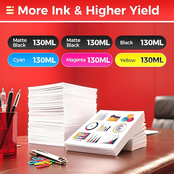 PFI-102 Ink Tank 6-Pack 130ml PFI102 Ink Cartridges Compatible with Canon imagePROGRAF iPF500 iPF510 iPF600 iPF605 iPF610 iPF650 iPF655 iPF700 iPF710 iPF720 iPF750 iPF755 iPF760 iPF765 Inkjet Printer