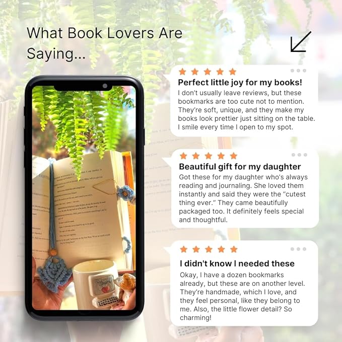 Set of 3 Whimsical Bookmark | Book tabs Classroom Must Haves Crochet Flower Bookmark Paper Clips Bullet Journal Tassels for Bookmarks Cute Things Teacher Must Haves