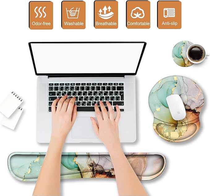 ArtSo Mouse Pad Keyboard Wrist Rest Support Ergonomic, Upgraded Cushion Mousepad Gel Memory Foam Non-Slip Rubber Base Pain Relief & Easy Typing for Home,Office, Abstract Art Marble