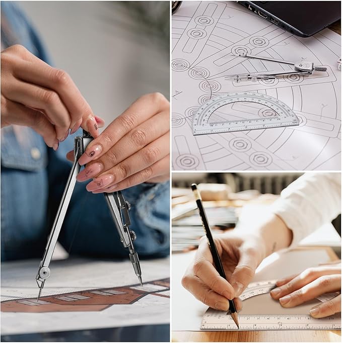 Zonon 12 Set Student Protractor and Compass Set, Student Geometry Math Set, Compass for Geometry and 180 Degree Math Protractor for Drawing Measuring School Office