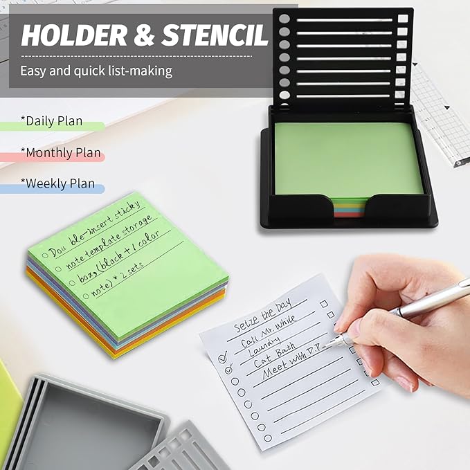 2 Sets of Sticky Note Stencil, Sticky Note to Do List Stencil, Reusable, Small and Practical, Suitable for to-Do List, Suitable for Home School Office (Black + Gray)