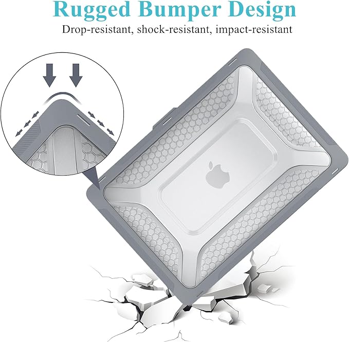 KEROM Heavy Duty Case for MacBook Air 13 inch 2025-2022 M4 M3 M2 A3240 A3113 A2681, MacBook Air M4 13 inch Case, Protective Rugged TPU Bumper Hard Shell with Foldable Kickstand & Keyboard Cover, Grey