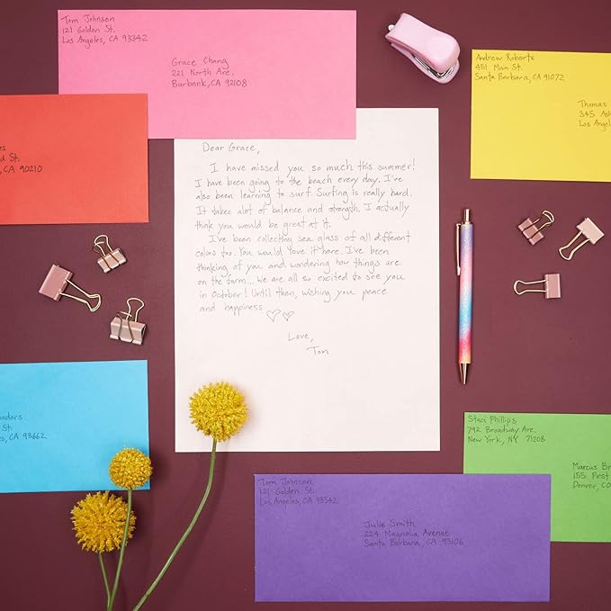 Sustainable Greetings Business Mailing Envelopes - Assorted Color Envelopes - Gummed V-Flap Seal - High-Volume Bulk Office Supply - 4.125 x 9.5 in, Pack of 120, Multicolored