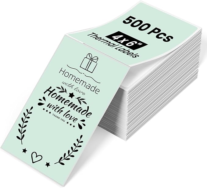Phomemo 4x6 Thermal Labels for Shipping Label Printer - 500PCS Green Mailing Labels - 4x6 Direct Thermal Label Fanfold Compatible with Rollo,MUNBYN,Nelko,JADENS,POLONO - Water/Oilproof - NO BPA/BPS