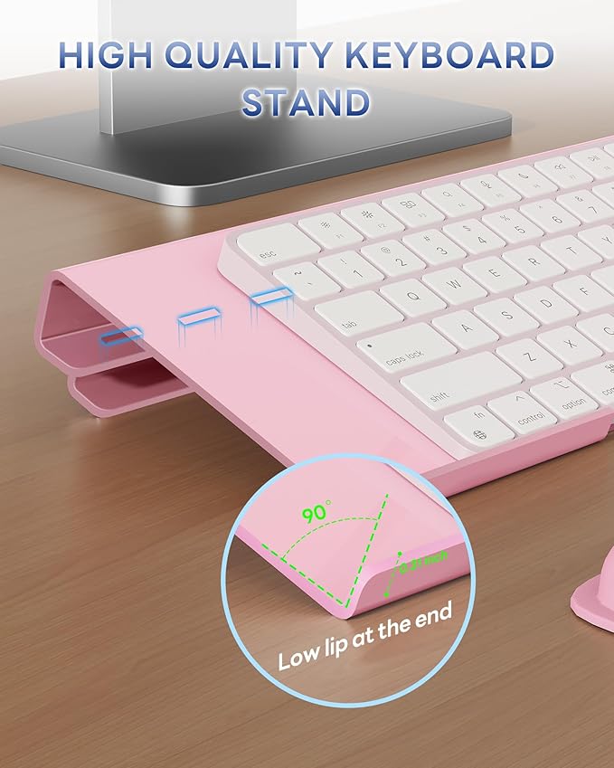 Computer Keyboard Stand for Desktop, 2-Level Height Adjustment Keyboard Wrist Rest, Non-Slip Key Board Riser Pad for Office, Gaming, and Home Desks(Pink)