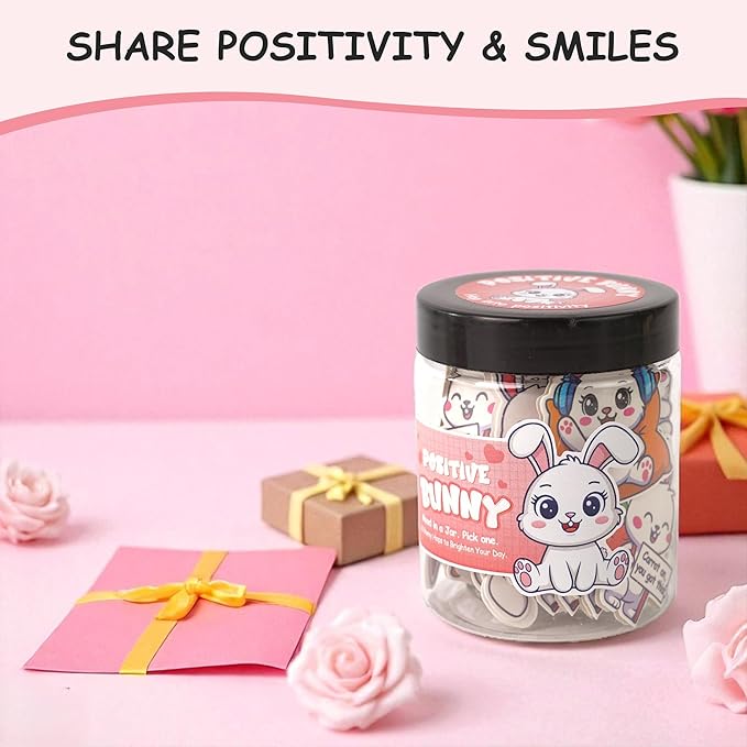 60 Positive Bunny Cards Jar, Emotional Support Bunny Gifts for Women - Daily Affirmation Cards for Women, Positive Affirmations Teen Girl Gifts Trendy Stuff, Gift for Coworkers