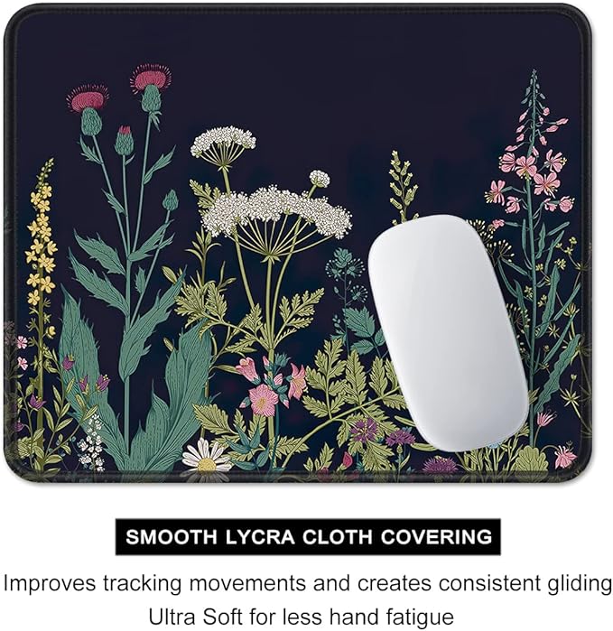 Auhoahsil Mouse Pad, 12 x 10 in Flower Theme Computer Mouse Pad for Desk, Premium-Textured Non-Slip Rubber Stitched Edges Waterproof Square Mouse Mat for Gaming Work Wireless Mice, Black